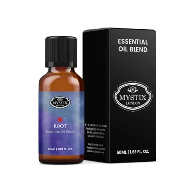 Image of Mystix London Root Chakra Pure &amp; Natural Essential Oil Blend 50ml for Diffusers, Aromatherapy Massage Blends Perfect as a Gift Vegan, GMO Free