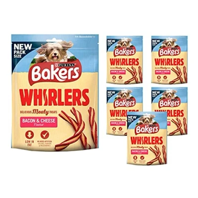 Image of Bakers Whirlers Dog Treats Bacon and Cheese 130g 6x130g