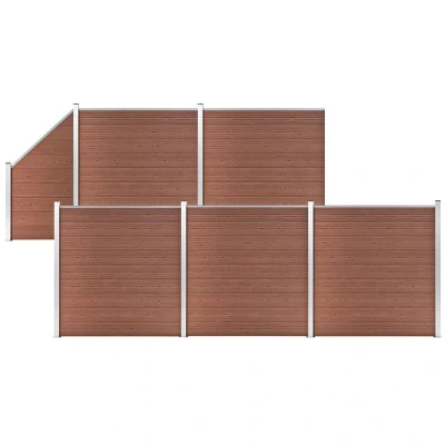 Image of vidaXL WPC Fence Set 5 Square + 1 Slanted 965x186 cm Brown