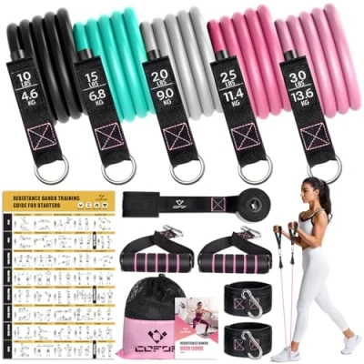Image of COFOF Resistance Bands Set with Handles, Exercise Stackable up to 100lbs, Gym Workout Poster &amp; Door Anchor Ankle Straps for Fitness, Strength, Yoga, Home Equipment Men Women