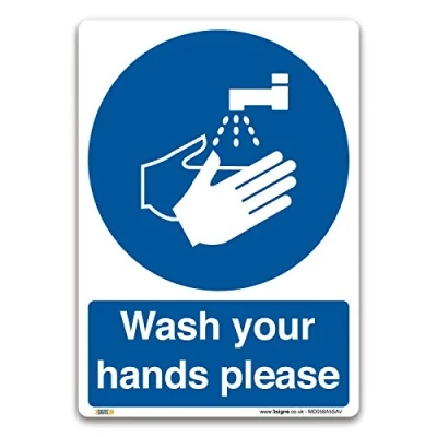 Image of Wash your hands please Sign A5 Self adhesive Vinyl Sticker Mandatory Information Safety