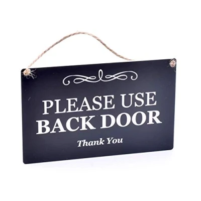 Image of Stylish Black and White Engraved, &#039;Please Use Back Door&#039;, Sign Plaque Notice for House Home