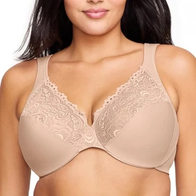 Image of Glamorise Full Figure Plus Size Low Cut Wonderwire Lace Bra Underwire #1240