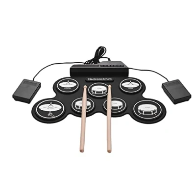 Image of TsoLay 7 Pads Electric Drum Set,Portable Roll Up Kit with Pedals Sticks, Gift for Kids Adults