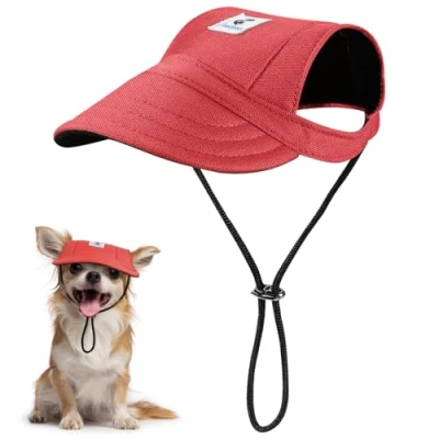 Image of Pawaboo Dog Baseball Cap, Outdoor Pet Sport Sun Protection Cap Hat, Adjustable Travel Hat Visor Sunbonnet Outfit with Ear Holes for Small Dogs Puppy, S, Red