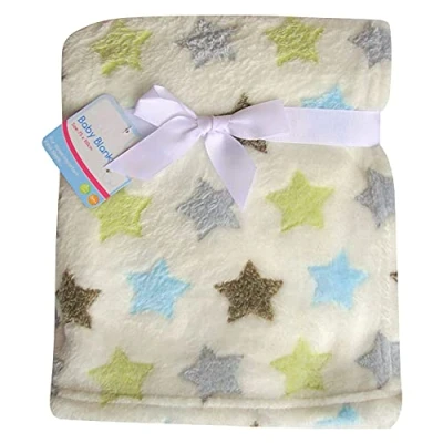 Image of Baby blanket Newborn Soft Fleece Wrap 75x100 cm comforter swaddle for Pram, Bed, car seat Cream Stars Girl and Boy