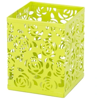 Image of RICOO Stylish Iron Pen Holder B003 GN, Ultimate Desk Organizer for Pens, Makeup Brushes, Keys, 8x8x10 cm, Green