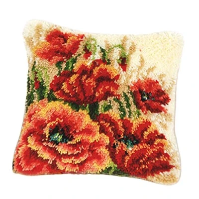 Image of P Prettyia Floral Latch Hook Complete Cushion Cover Kit DIY Craft Needlework Crocheting Embroidery Flowers Kits Rug Making for Kids Adults Flower 2