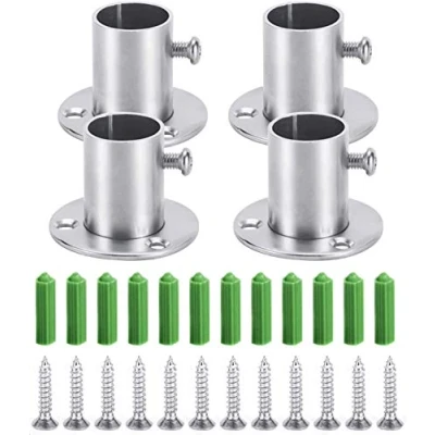 Image of Myukbest 4PCS Wardrobe Bracket, Rail Rod Pole Socket, Pipe Stainless Steel Socket Flange Set, Wall Mount Hanging End Supports for Closet Curtain (25mm)