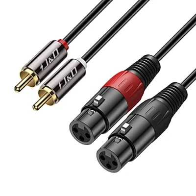 Image of J&amp;D 2 RCA to XLR Cable, PVC Shelled unbalanced Dual Female Male HiFi Audio Stereo Interconnect Cable for Speaker Condenser Mic Mixer AMP, 1.8M