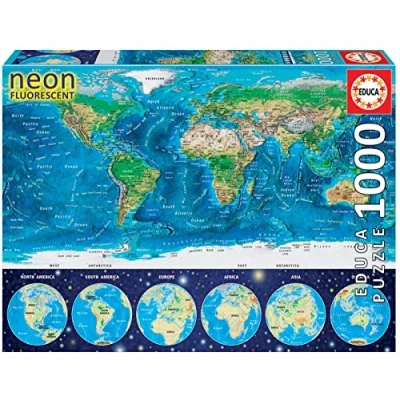 Image of KD Toys Educa 16760, World Map, Luminous, 1000 Piece Puzzle for Adults and Children from 10 Years, Glow in The Dark, Multicoloured