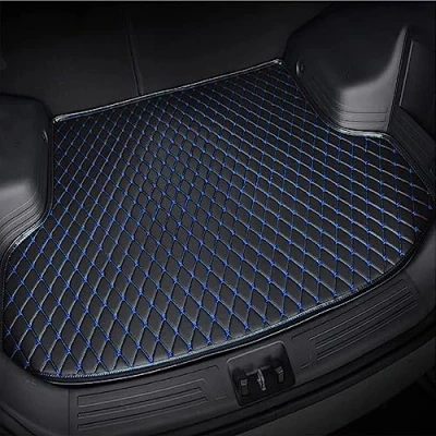 Image of HIPATU Car Leather Boot Liner Mat for KIA NIRO 2017 2022 2023 2024, Waterproof Anti Slip Cargo Tray Liners Scratch Carpets Interior Accessories,C Black Blue