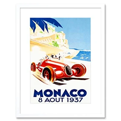 Image of Wee Blue Coo Racing Car Monaco 1937 Grand Prix Artwork Framed Wall Art Print 12X16 Inch