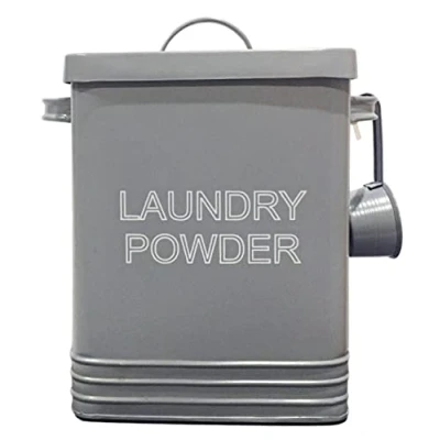 Image of NOBEL Laundry Powder Canister Storage Tin with Lid Non Slip Pads (Grey), 18 cm(W) x 15 cm(L) 25 cm(H)