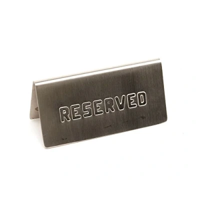 Image of Genware NEV RES 01 Table Sign &quot;Reserved&quot;, Stainless Steel, 15 cm x 5