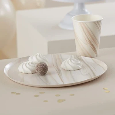 Image of Ginger Ray Natural Marble Eco Paper Party Plates 8 Pack,25 centimeters