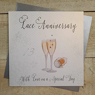 Image of White Cotton Cards Lace Love On Your Special Day Handmade 13th Anniversary Card, WA13
