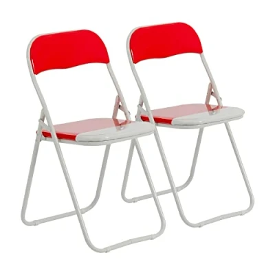 Image of Harbour Housewares Red/White Padded, Folding, Desk Chair Pack of 2