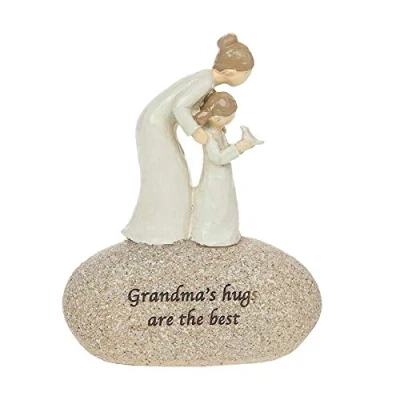 Image of Widdle Celebrations Sentiment Stone Pebble Ornament with Wording Grandma&#039;s Hugs are the Best Gift Boxed 4578