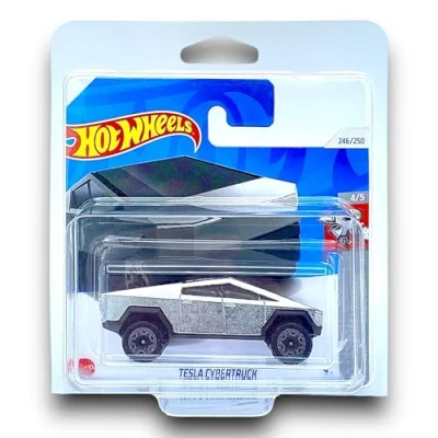 Image of Hot Wheels Tesla Cybertruck (Metal &amp; Black) 2/5 HW Rolling Metal 2024 246/250 (Short Card) includes a KLAS Car Keeper Protector Case HTB55
