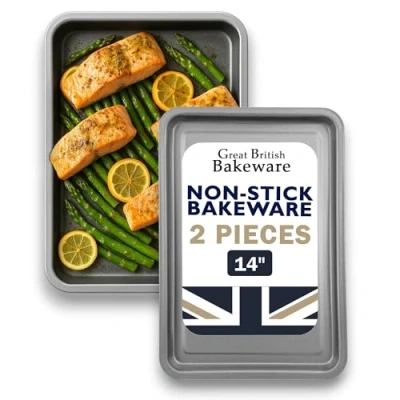 Image of Samuel Groves 35cm Non Stick Oven Baking Tray Roasting Twin Pack Set Made in England