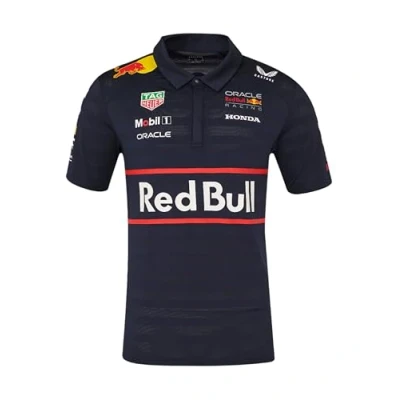 Image of Red Bull Racing F1 Team Polo Shirt, Official 2025 Season, Night Sky Blue (UK, Alpha, S, Regular, Navy)