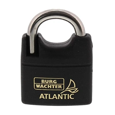 Image of Burg Wächter NI.SB Atlantic 217 F 50 Ni SB Padlock 8 mm Shackle Thickness 2 Keys, Black,
