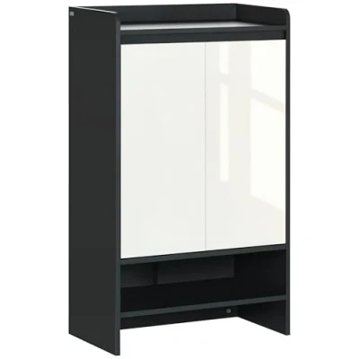 Image of HOMCOM High Gloss Shoe Cabinet with White Doors and Open Shelves, Hallway Cupboard Storage Organiser for 15 Pairs of Shoes, Grey