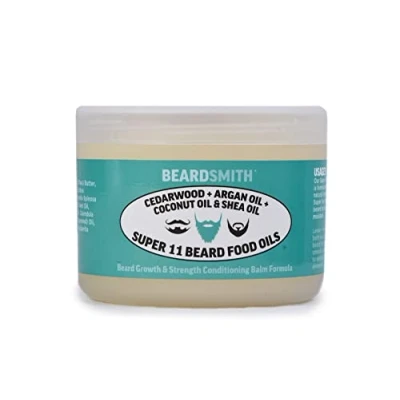 Image of Cedarwood + ARGAN Oil Coconut &amp; SHEA Oil. Beard Growth Strength Conditioning Balm Formula. Super 11 Food Oils. No Alcohol, Parabens, Synthetic Ingredients. 220G