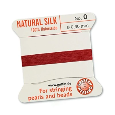 Image of GRIFFIN 100% Natural Silk Beading Cord String Thread Garnet Red 2 metres with one needle Size 0.3mm