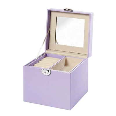 Image of Clauss Purple PU Leather Velvet Jewellery Box Mirror in Lid 15x15x15cm BC 10050
