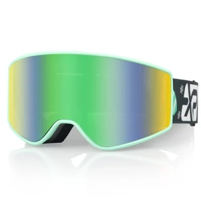 Image of EXP VISION Parent child Ski Goggles Set, Anti Fog Snow 100% UV Protection OTG Snowboard Glasses for Men, Women, Youth, kids (Kids Green)