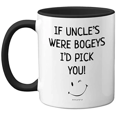 Image of Uncle Mug Birthday, Fathers Day Gifts, Christmas, Uncles Gifts from Nephew Niece, Cute Mugs, Funny 11oz Ceramic Dishwasher Safe Black Coffee Mugs Cup Made in UK