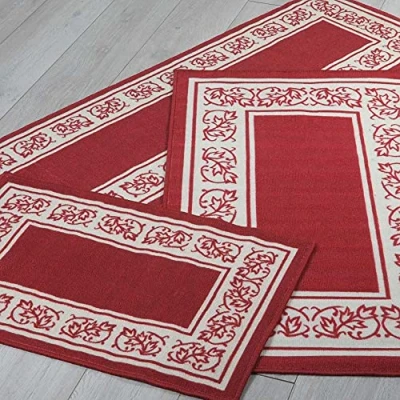 Image of Easylife Floral Rug with Skid Resistant Rubber Backing. Non Slip Runner Border. Machine Washable Thick Rug. Rugs For Living Room, Hallway or Bedroom Fully Guaranteed Burgundy