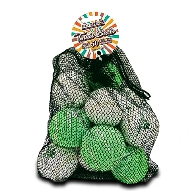 Image of SPORTSPET Tennis Balls for Dogs Extra Bouncy Non Toxic Durable Long Lasting Floats (Tennis Heritage Series (12 Pack)), White, Green, Yellow