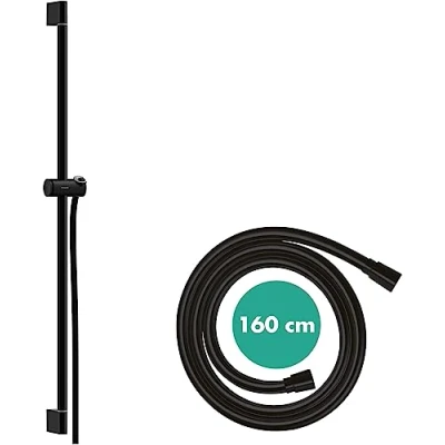 Image of Hansgrohe 24401670 Unica bar Pulsify S 90 cm with push slider and Isiflex hose 160 cm, matt black, shower rail 90cm