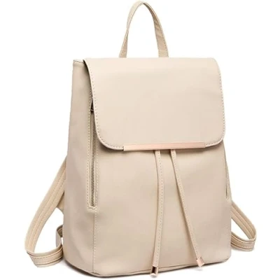 Image of Miss Lulu Backpack Women Small Waterproof City Modern PU Leather for Travel Work School (Beige)