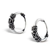 Image of Sterling Silver 925 Bali Hoop Sleeper 10 mm Earrings