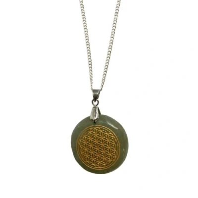 Image of VIE Disc Pendant with Flower of Life Design, 3cm (Green Aventurine)