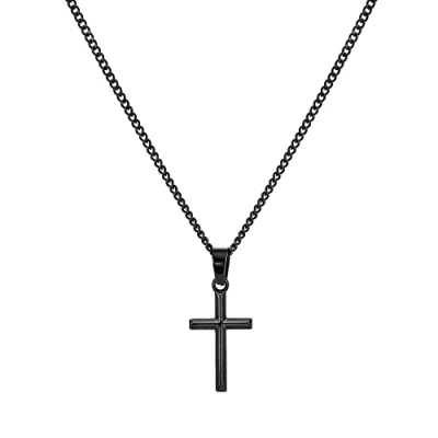 Image of murtoo Cross Necklace for Boys Men Stainless Steel Mens Silver Black Gold Engraving Religious Gifts and Black(S) 24&#039;&#039;