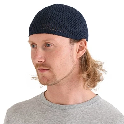 Image of CHARM Silk Kufi Hat Skull Cap Mens Beanie Handmade in Japan Stretchy Navy XL