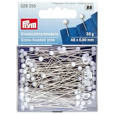Image of Prym_029255 1 0.80 x 48 mm Glass Headed Pins, White