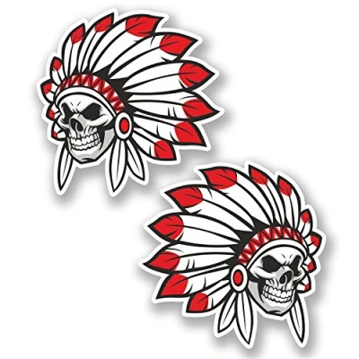 Image of 2 x Indian Skull Vinyl Decal Sticker Bike Laptop Car Tablet Kindle #5623 (10cm 10cm)