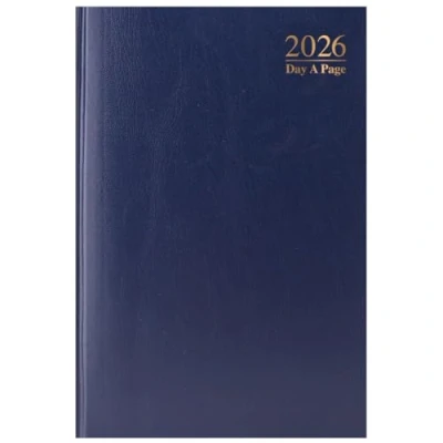 Image of 2026 A4 Day a Page Diary Full Year Hardback Casebound Organiser per Desk Planner for Home Office School &amp; Work UK Focused Diaries with Durable Covers Ribbon Marker (Blue)