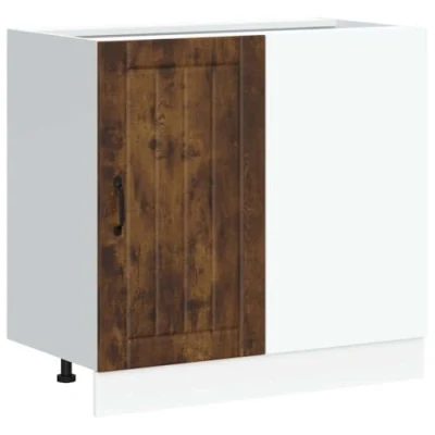 Image of vidaXL Sink Base Cabinet Lucca Smoked Oak, Engineered Wood Kitchen Storage, 80x46x81.5 cm