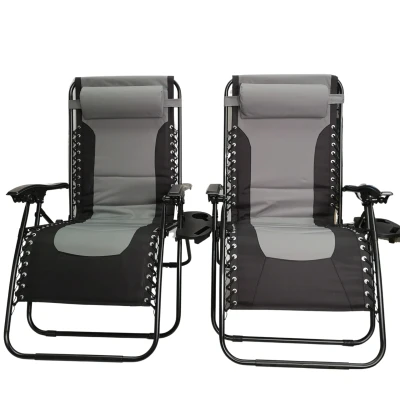 Image of Samuel ALEXANDER Luxury Padded Multi Position Zero Gravity Garden Relaxer Chair Lounger (2, Grey and Black)