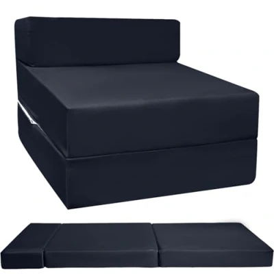 Image of KISAA Living Fold Out Guest Chair Z Bed Futon Seat Foam Kids Supreme Quality Fire Retardant Premium Mattress (Navy)