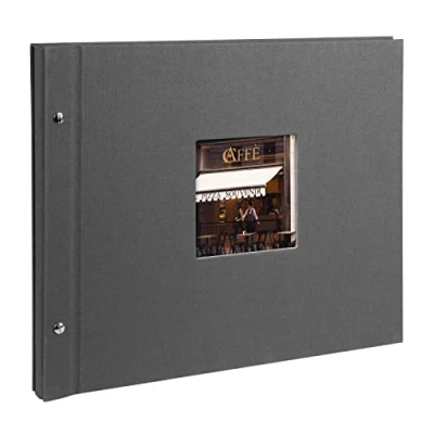 Image of goldbuch Bella Vista 28825 Screw Album with Picture Cut Out 39 x 31 cm Photo 40 White Pages Glassine Dividers Expandable Canvas Book Grey