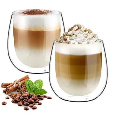 Image of glastal 2x250ml Double Walled Coffee Glasses Mugs Cappuccino Latte Macchiato Cups for Tea Milk Juice Ice Cream Borosilicate Heat Resistant Glass