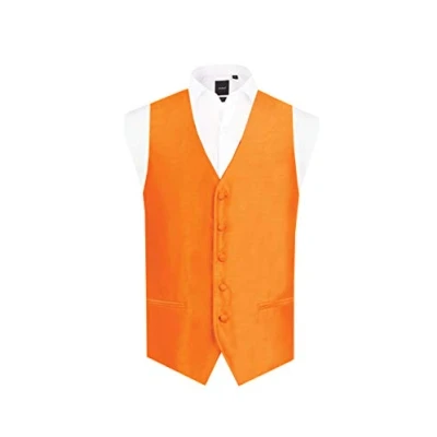 Image of Dobell Mens Orange Waistcoat Regular Fit Dupion 5 Button M (38 40in)